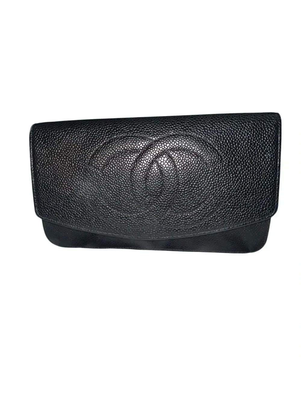 CHANEL Black Textured Caviar Leather Flap Clutch